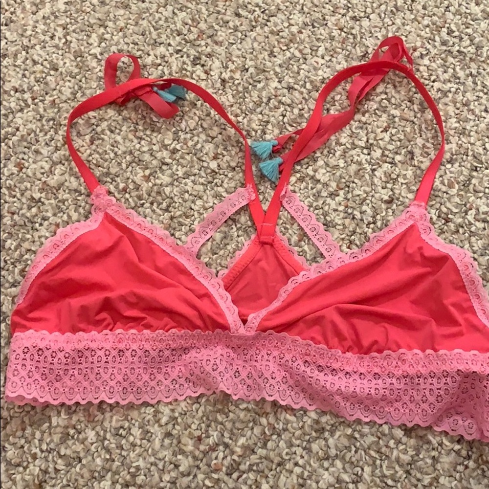 Aerie Pink Unlined Bralette with Tassels